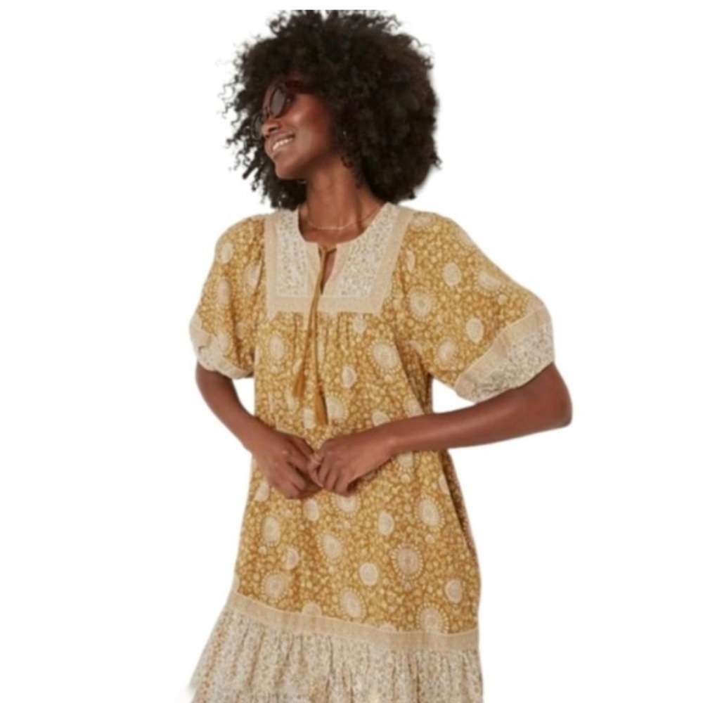 Old Navy Yellow Flower Flutter Sleeve Mini Swing Dress Sz XS